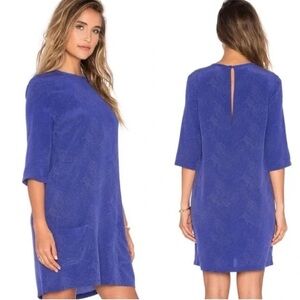 EQUIPMENT Aubrey Silk Elbow Sleeve Crewneck Mini Shift Dress Pockets REVOLVE S